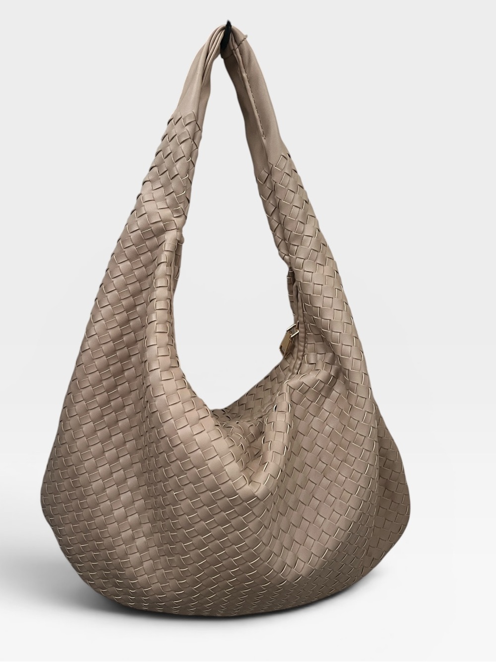 Urban Expressions Woven Hobo Shoulder Bag Taupe Vegan Leather Slouchy Oversized